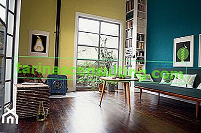 Žlutý a tyrkysový obývací pokoj v trendy vintage stylu