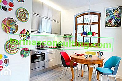 radostný, barevný interiér kuchyně v eklektickém stylu